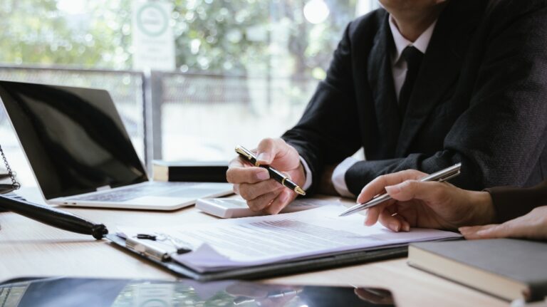 Lawyer is working with documents