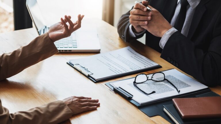 Client is consulting with lawyer